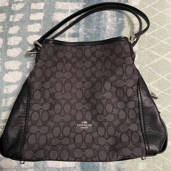 Coach J1632-57933 Edie Shoulder Bag 31 Jacquard Silver/Black Smoke Monogram - Picture 1 of 4